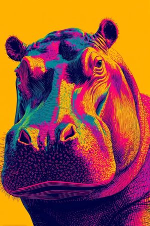 Tableau Hippopotame Pop Art