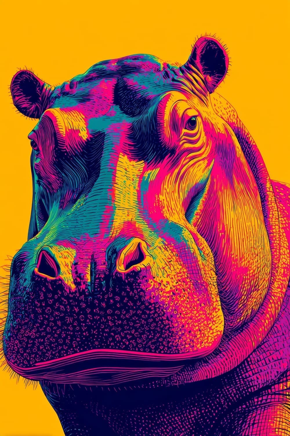 Tableau Hippopotame Pop Art